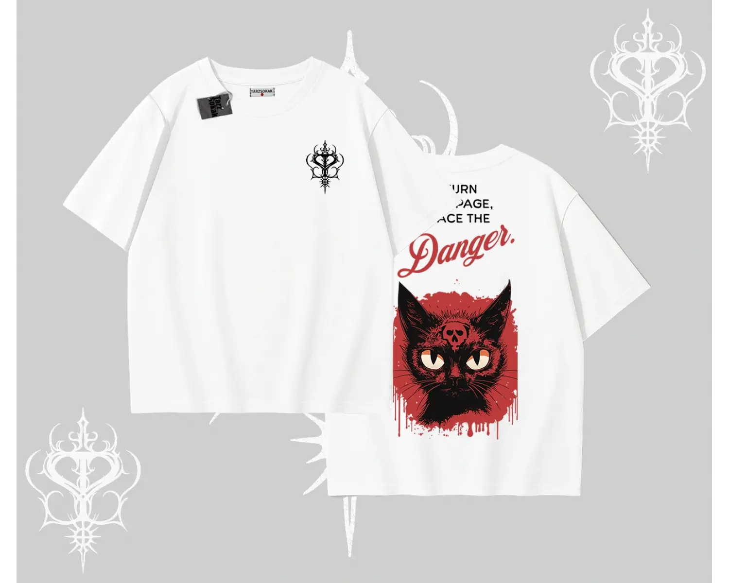 Gotik Kedi Arka Baskılı Oversize Tshirt