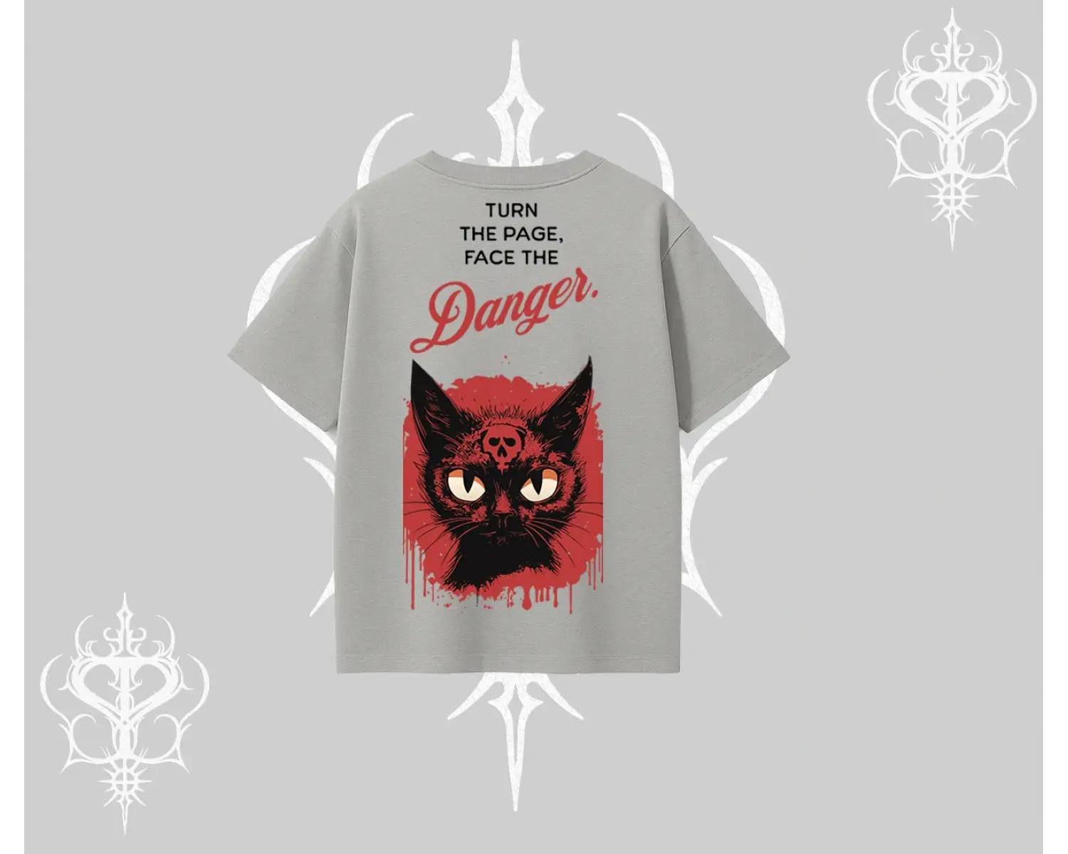 Gotik Kedi Arka Baskılı Oversize Tshirt