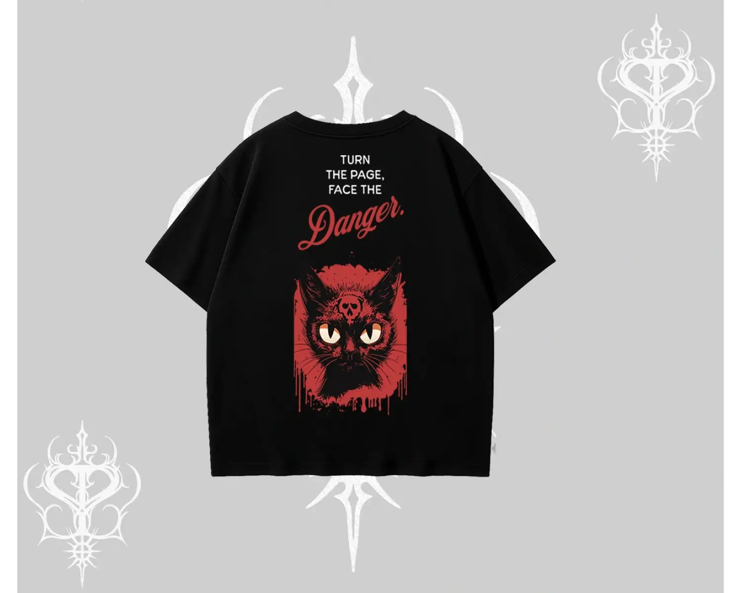 Gotik Kedi Arka Baskılı Oversize Tshirt