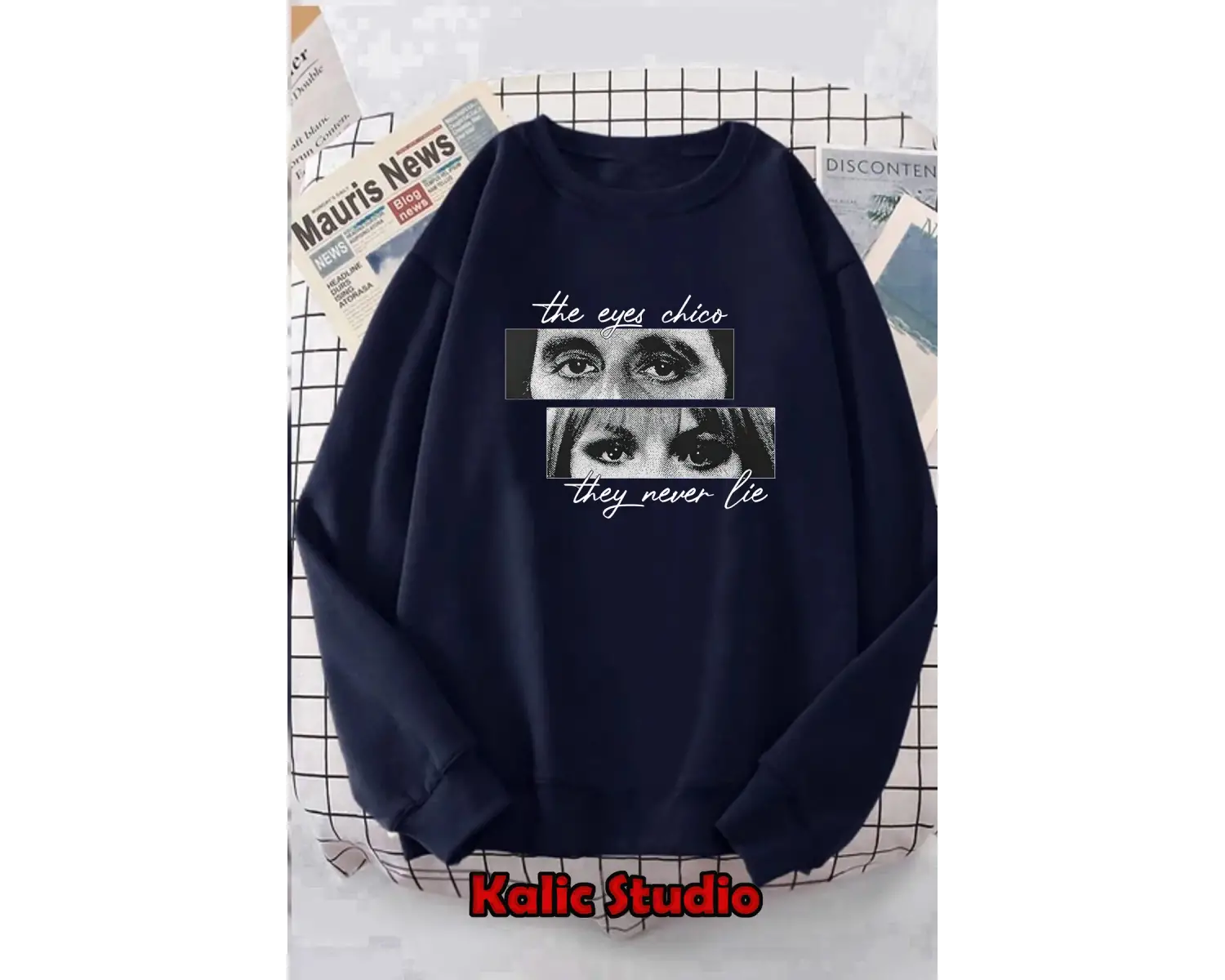 Gözler yalan söylemez oversize sweatshirt Bisiklet yaka Lacivert