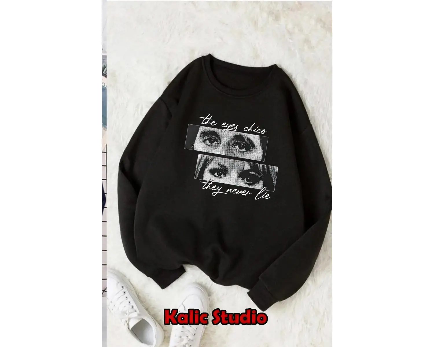 Gözler yalan söylemez oversize sweatshirt Bisiklet yaka siyah
