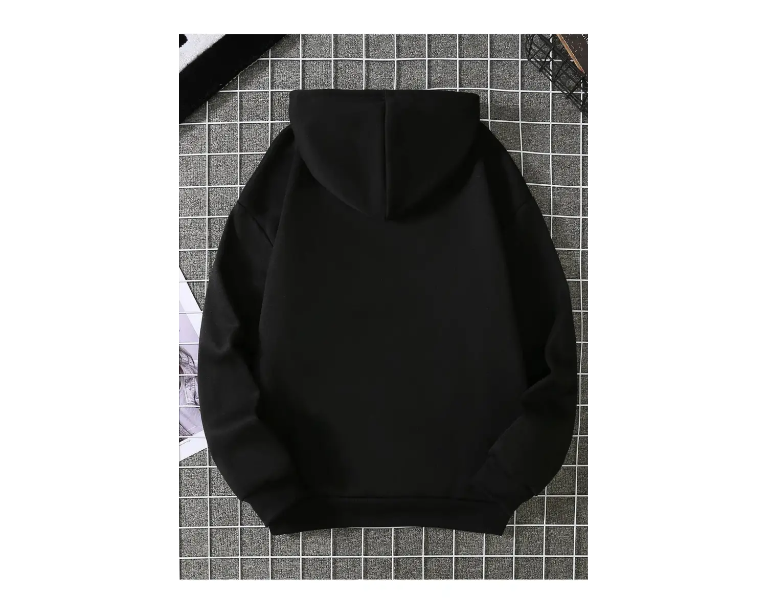 Graphic Print Kangaroo Pocket Drawstring Hoodie Siyah