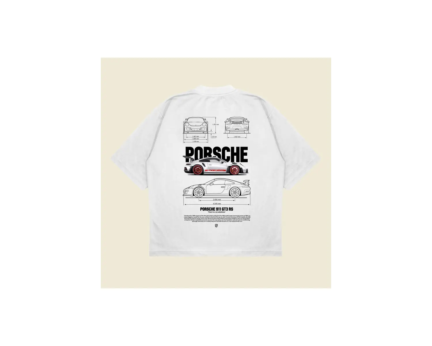 Gray Porsche 911 Baskılı Oversize Unisex Pamuklu Nefes Alan Kalın Kumaşlı