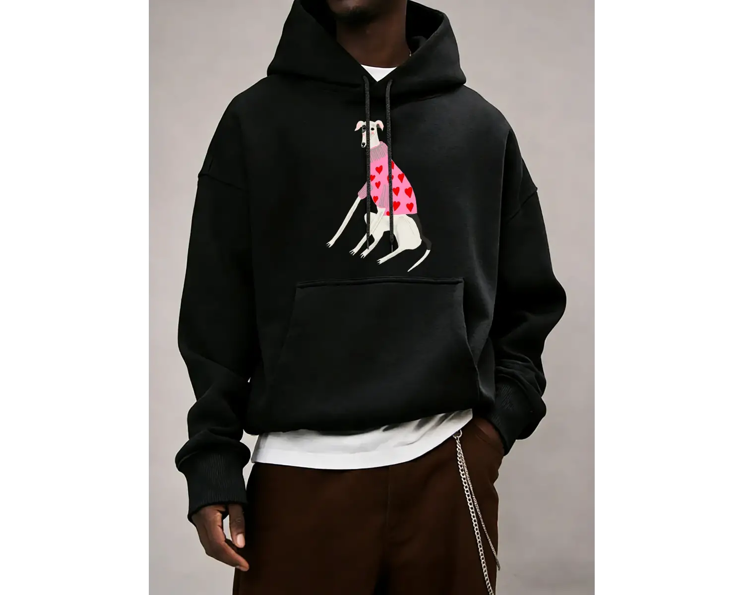 Greyhound Kazak Giyen Baskı Erkekler Sonbahar Sıcak Polar Kapüşonlular Gevşek Yumuşak Uzun Ko