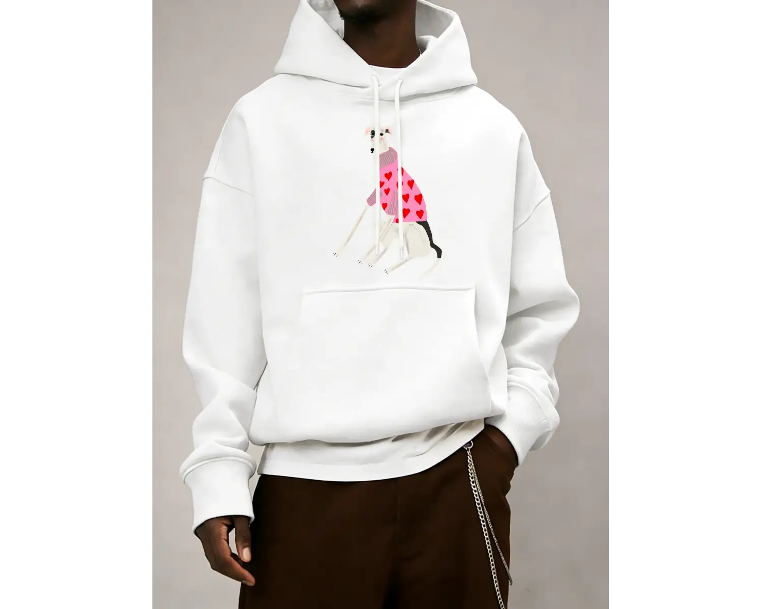 Greyhound Kazak Giyen Baskı Erkekler Sonbahar Sıcak Polar Kapüşonlular Gevşek Yumuşak Uzun Ko