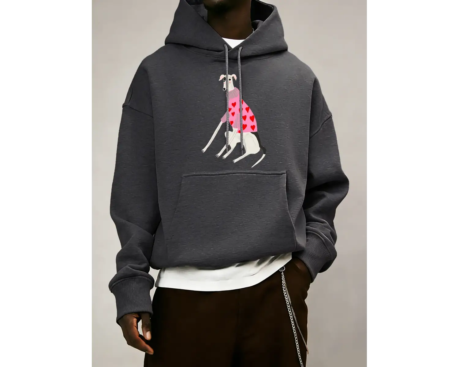 Greyhound Kazak Giyen Baskı Erkekler Sonbahar Sıcak Polar Kapüşonlular Gevşek Yumuşak Uzun Ko