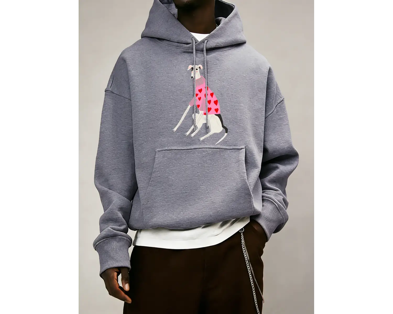 Greyhound Kazak Giyen Baskı Erkekler Sonbahar Sıcak Polar Kapüşonlular Gevşek Yumuşak Uzun Ko