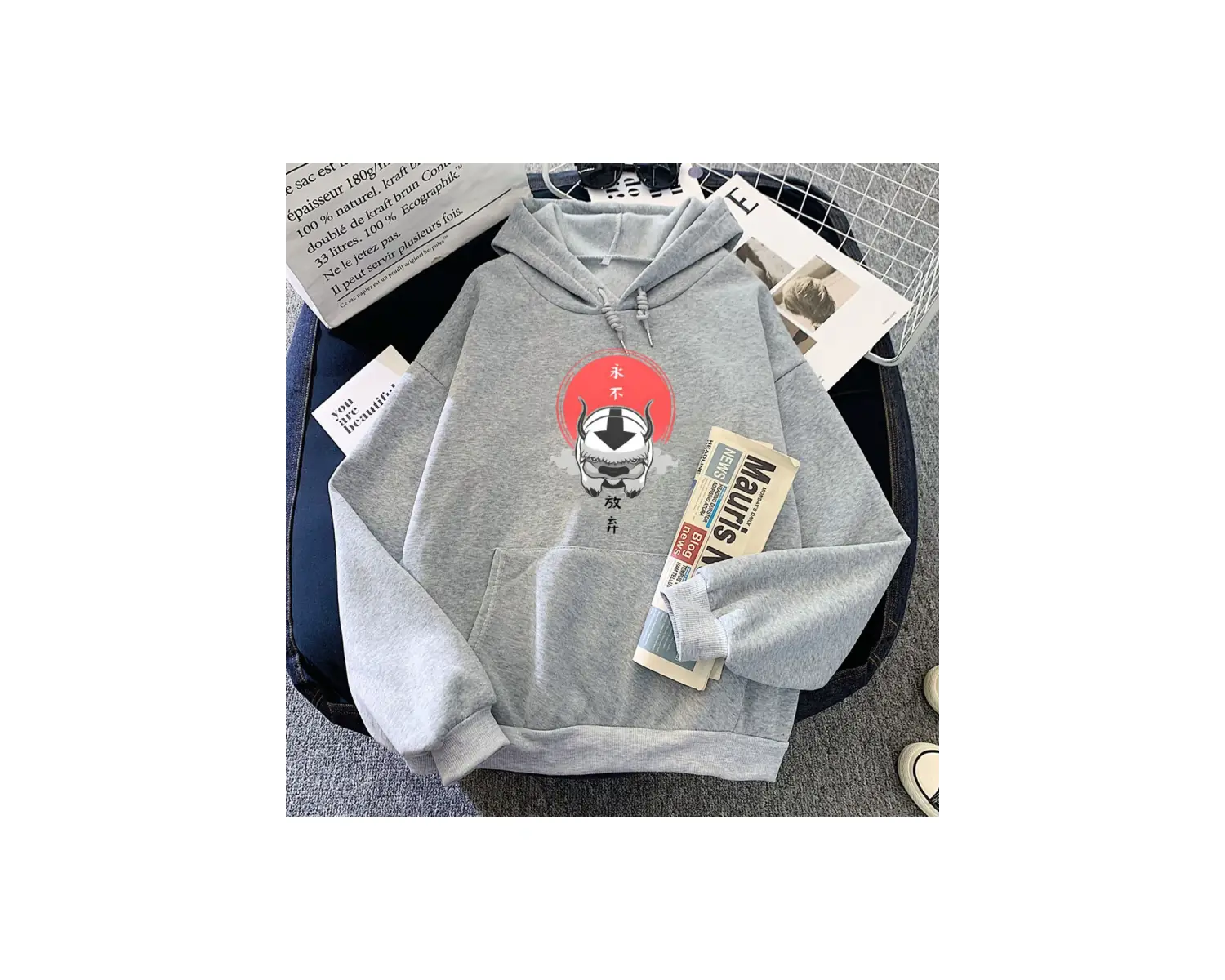 Gri Avatar son Airbender baskılar Hoodie pamuk yumuşak yüksek Casual
