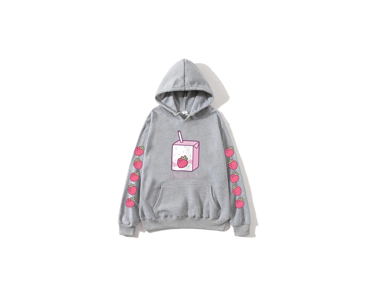 Gri Çilek Süt KarikatürHoodies Kawaii için