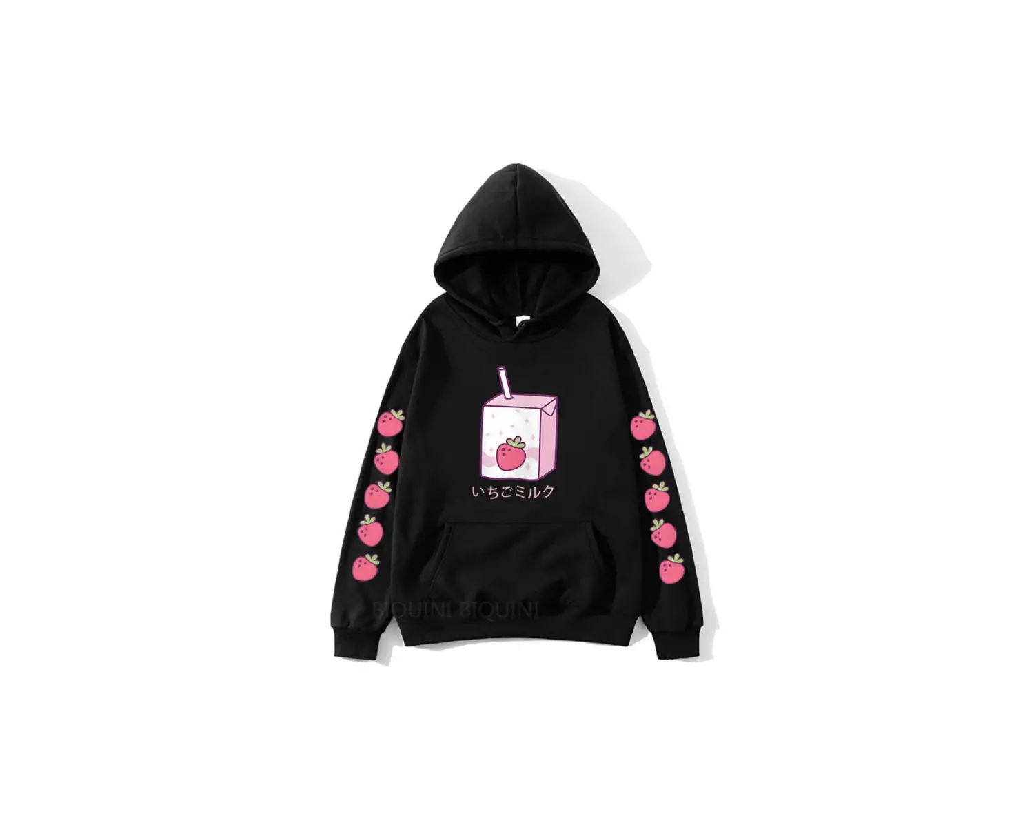 Gri Çilek Süt KarikatürHoodies Kawaii için