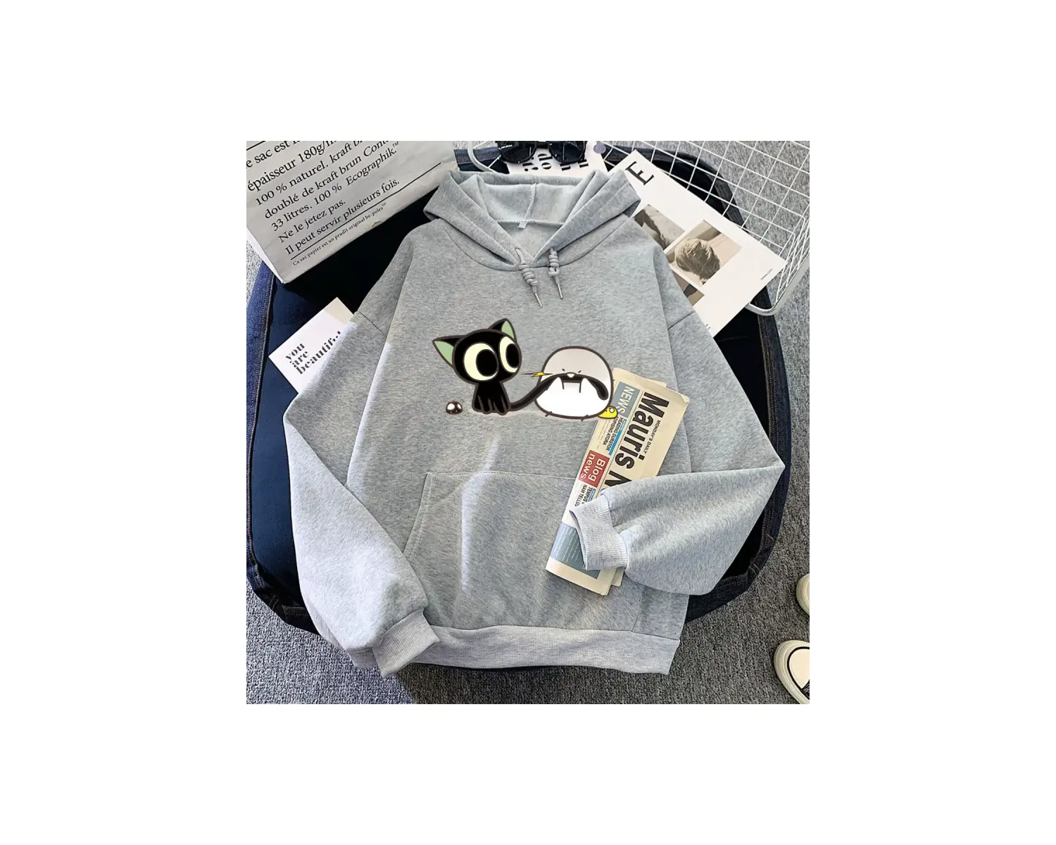 Gri Luo Xiao Hei Kedi Anime LuoXiaoHei Manga Karikatür Kawaii