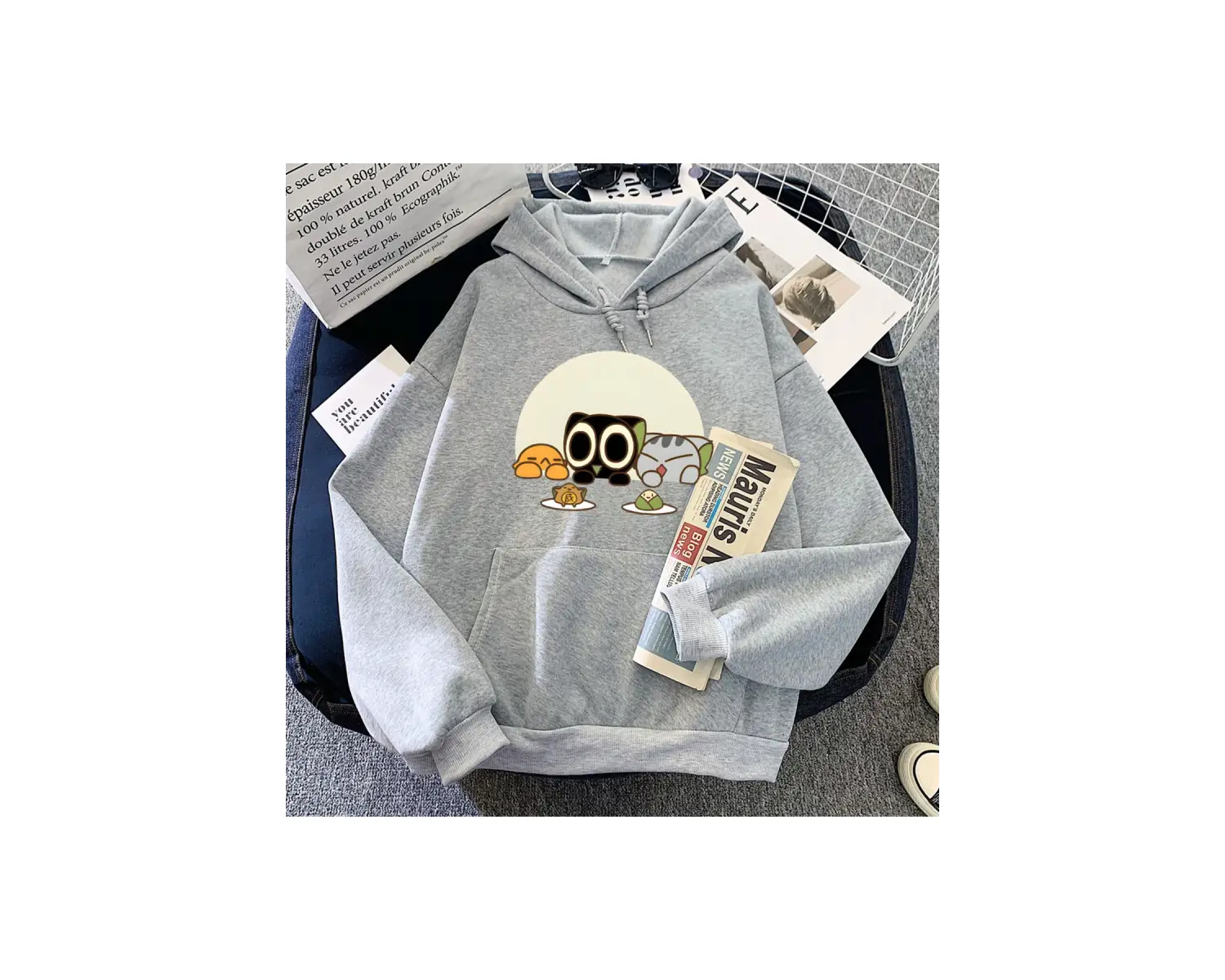 Gri Luo Xiao Hei Kedi Karikatür Kawaii