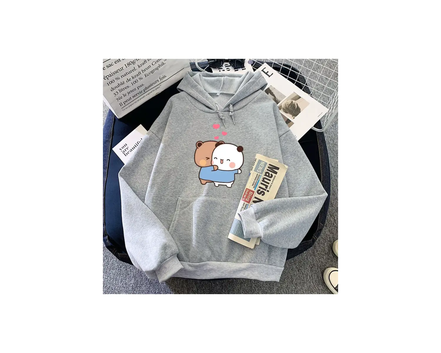 Gri Panda ayı Bubu Dudu Hoodies karikatür Kawaii grafik larler