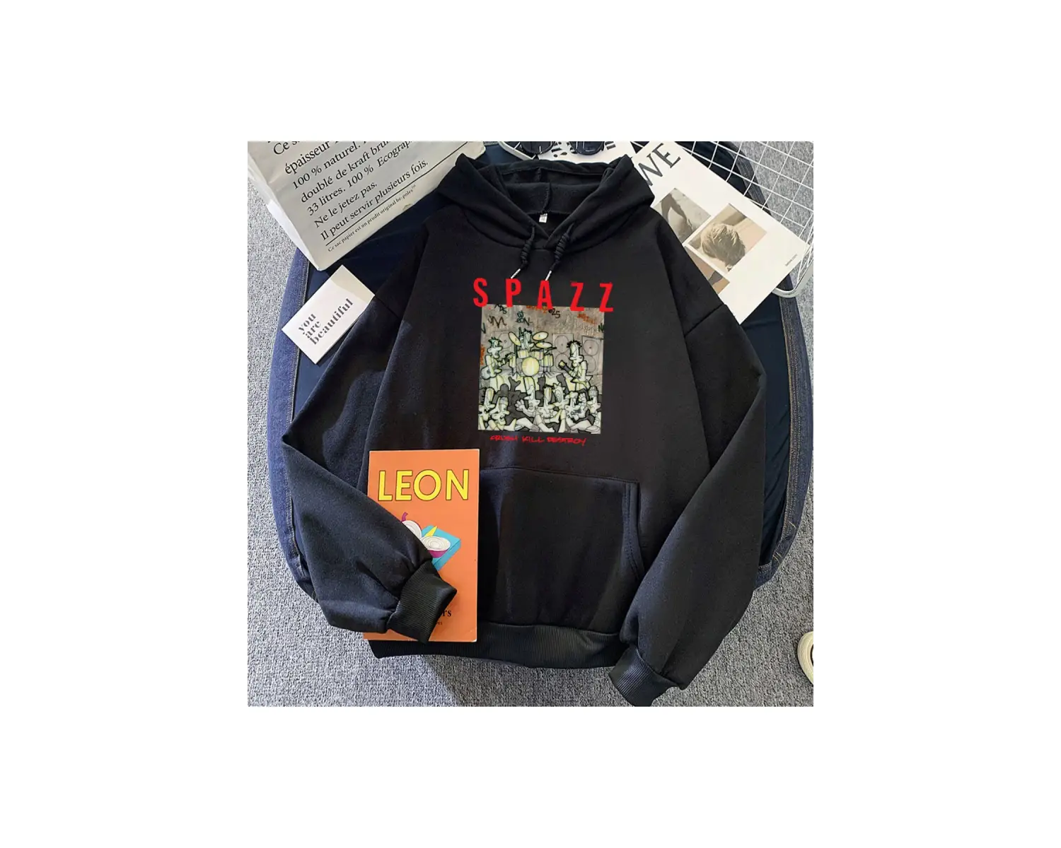 Gri Spaderas SPAZZ ezmek Kille yok karikatür Hoodies grafik