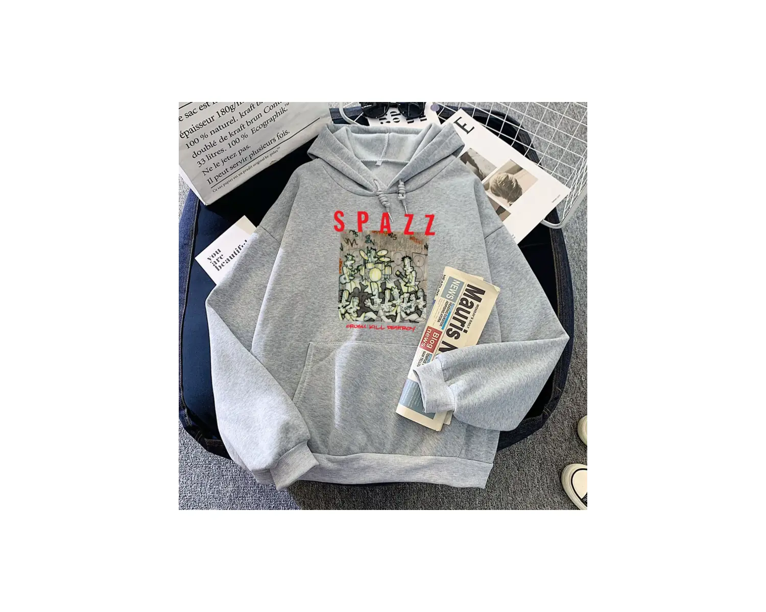 Gri Spaderas SPAZZ ezmek Kille yok karikatür Hoodies grafik