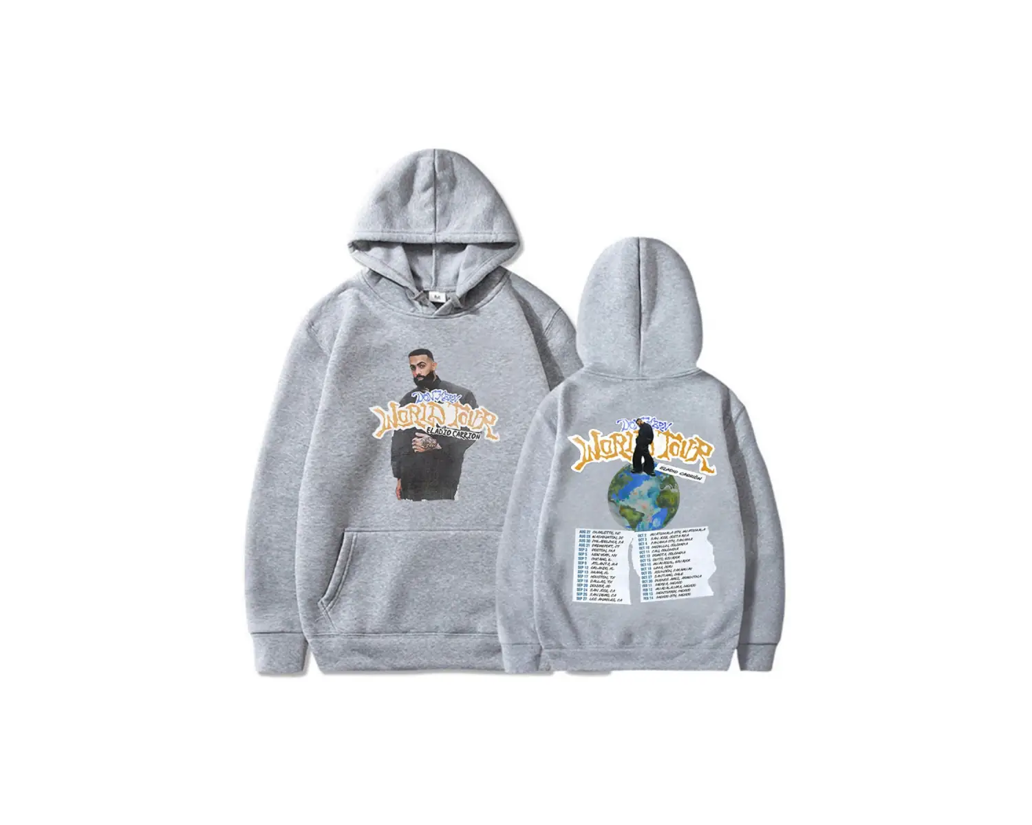 Gri Unisex Eladio Carrión DON KBRN Dünya Turu Rahat kapüşonlu