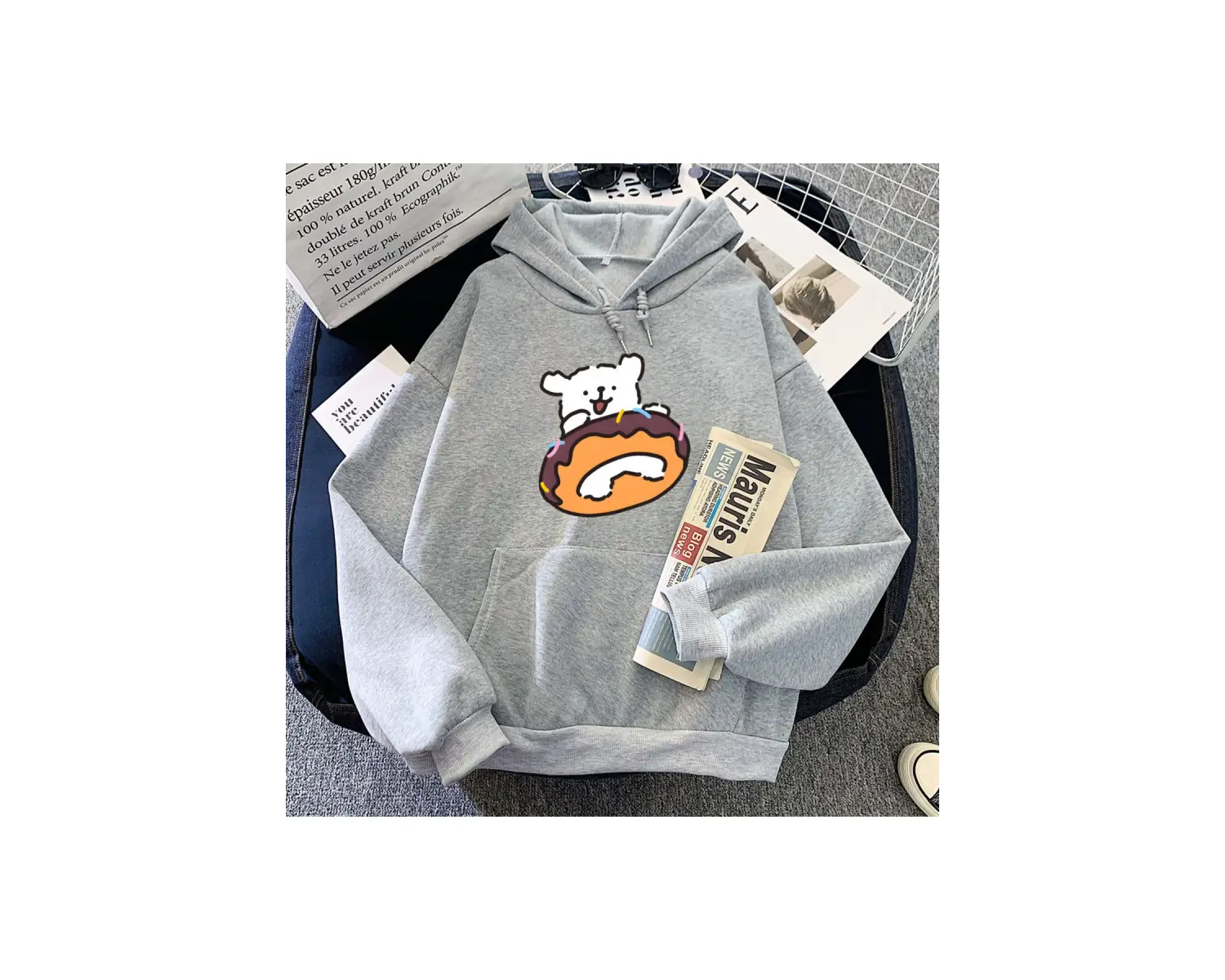 Gri Yavru Malta Köpeği ÇörekHoodies Kawaii