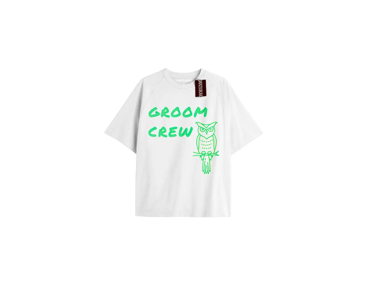 GROOM CREW Unisex Oversize Yazılı Tshirt BEYAZ