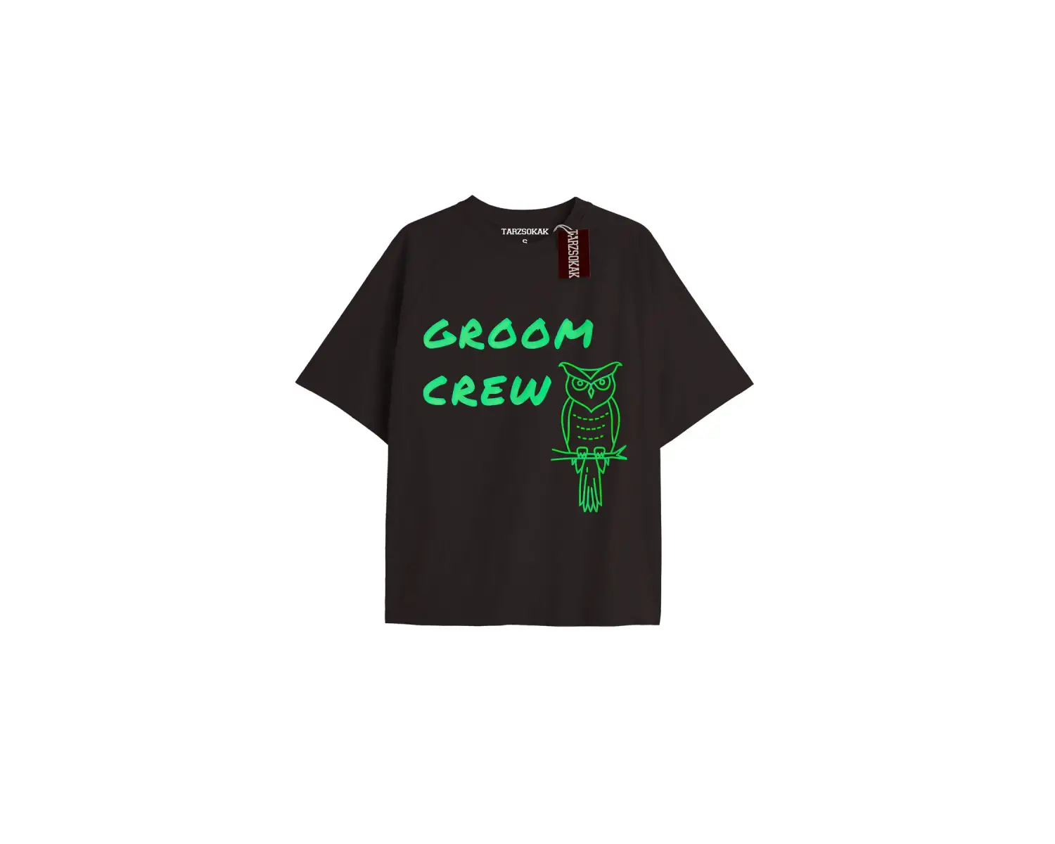 GROOM CREW Unisex Oversize Yazılı Tshirt SİYAH