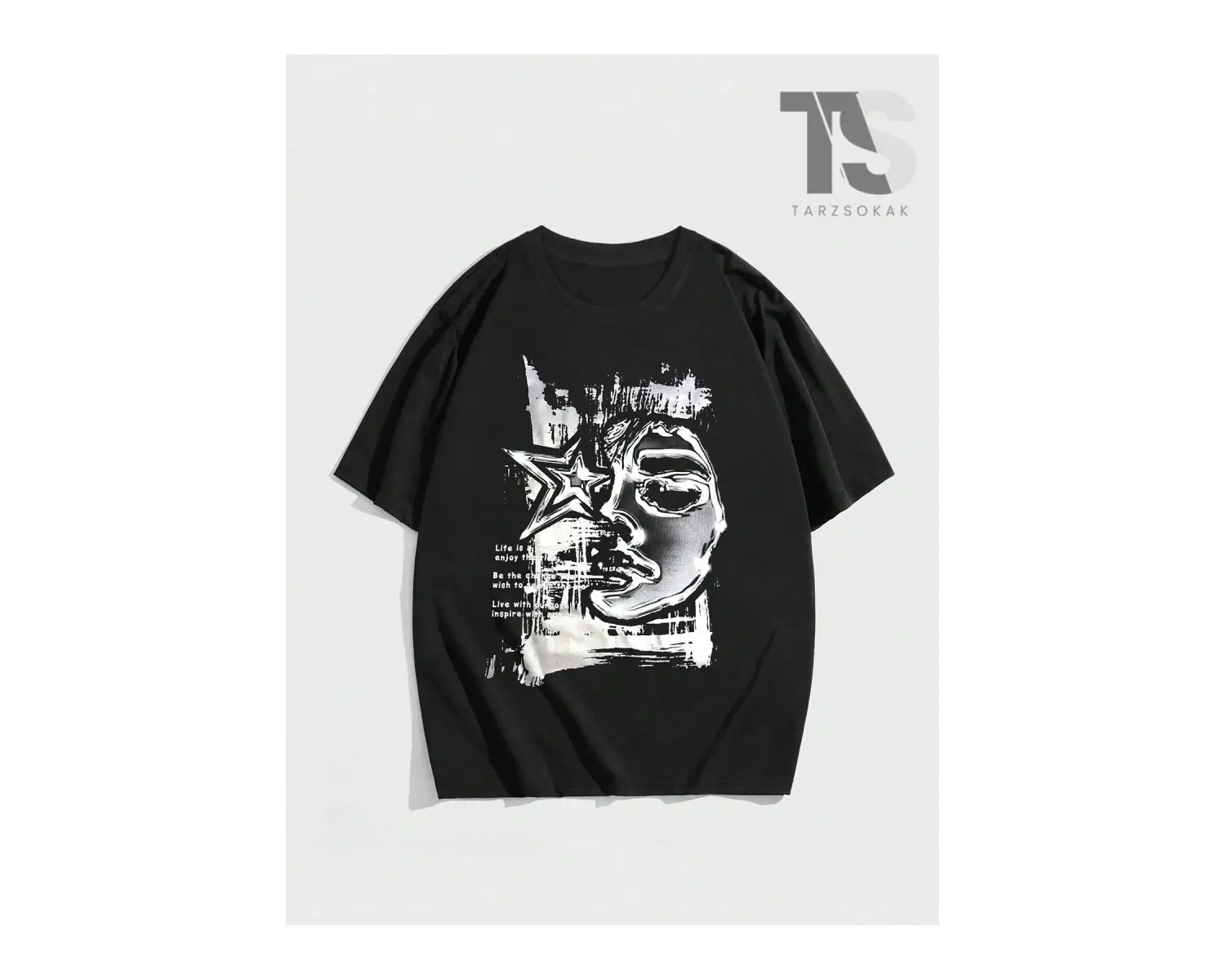 Grunge Punk Erkek Karakter ve Yazı Baskılı T-shirt