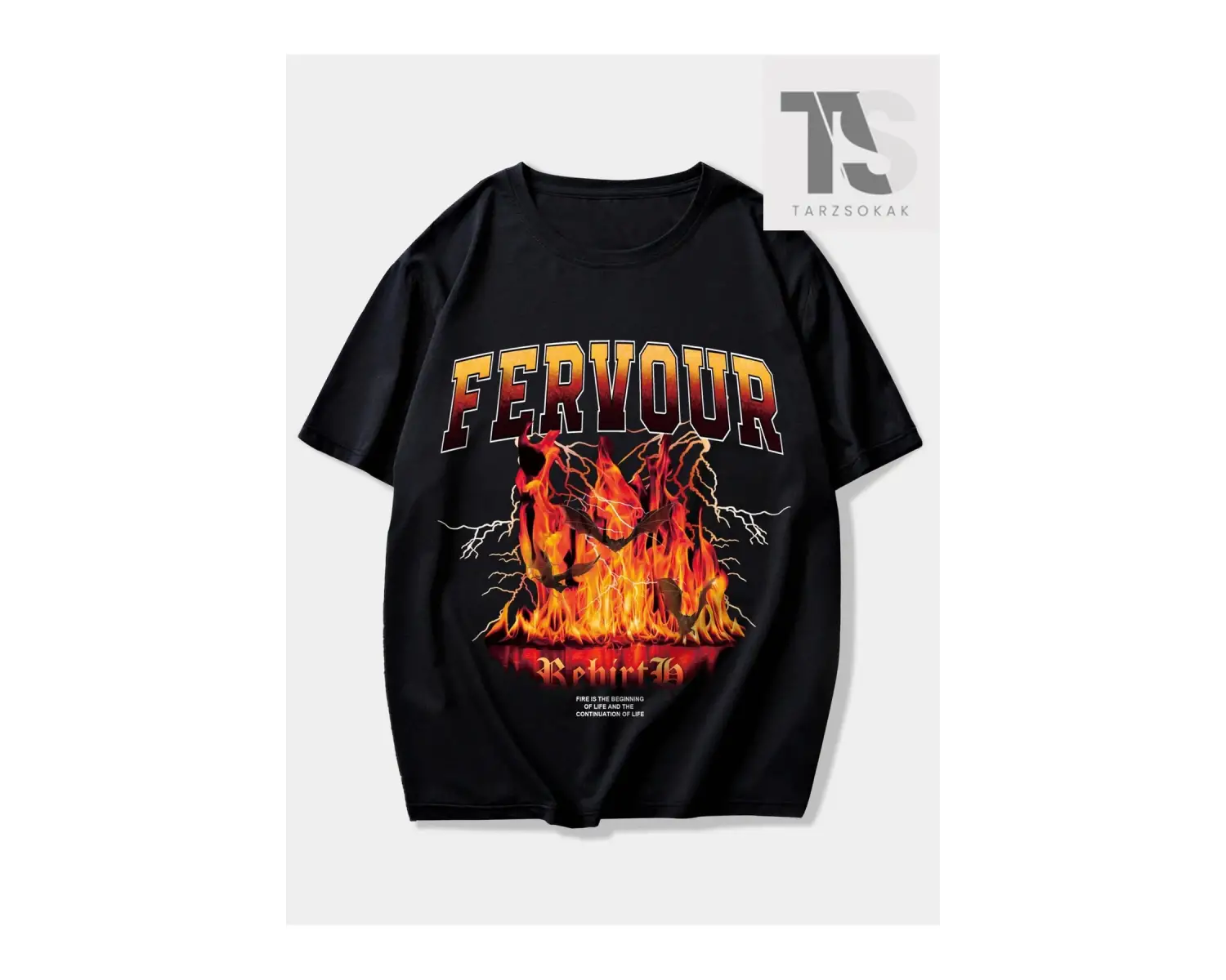 Grunge Punk Erkek Mektup Ateş Grafikli Tişört