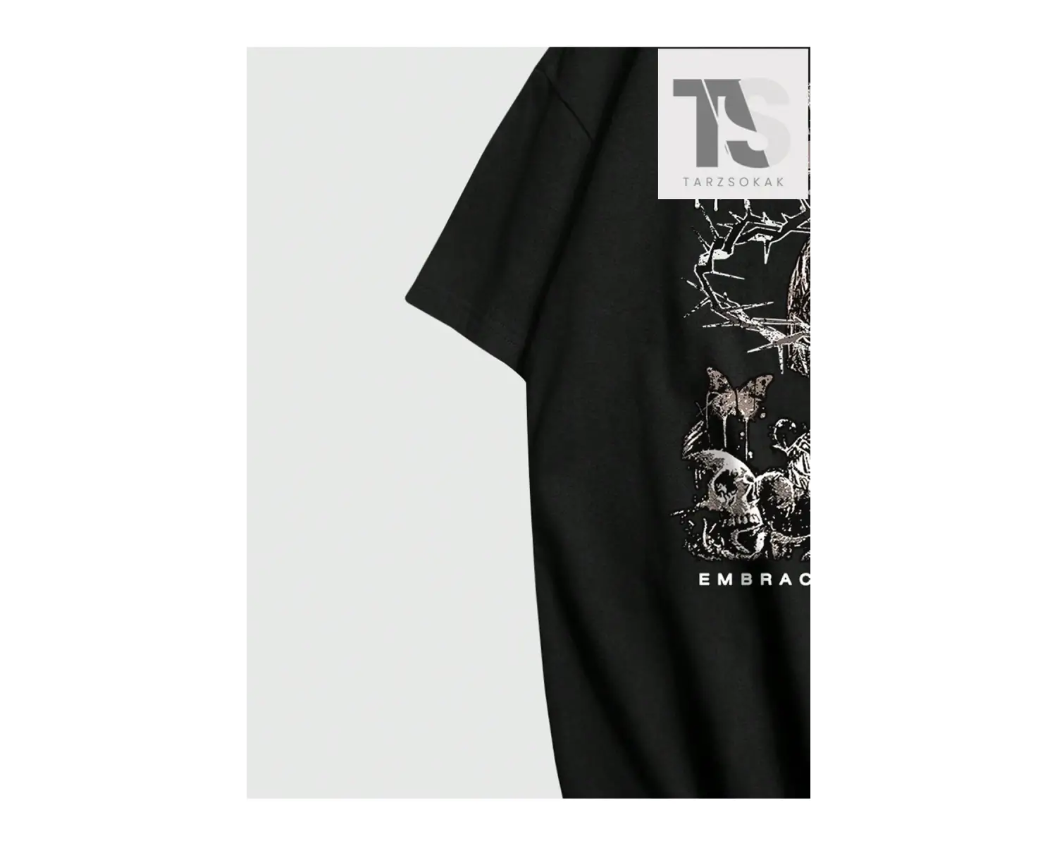 Grunge Punk Kafatası Baskılı Erkek Günlük Yuvarlak Yaka Tişört