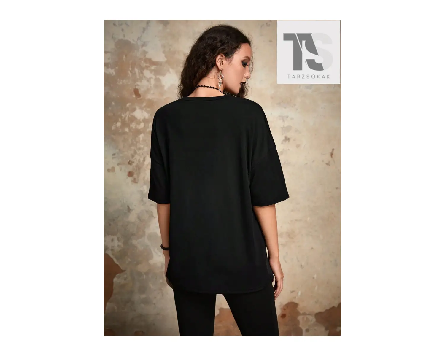 Grunge Punk Kafatası Grafik Damla Omuz Tişört