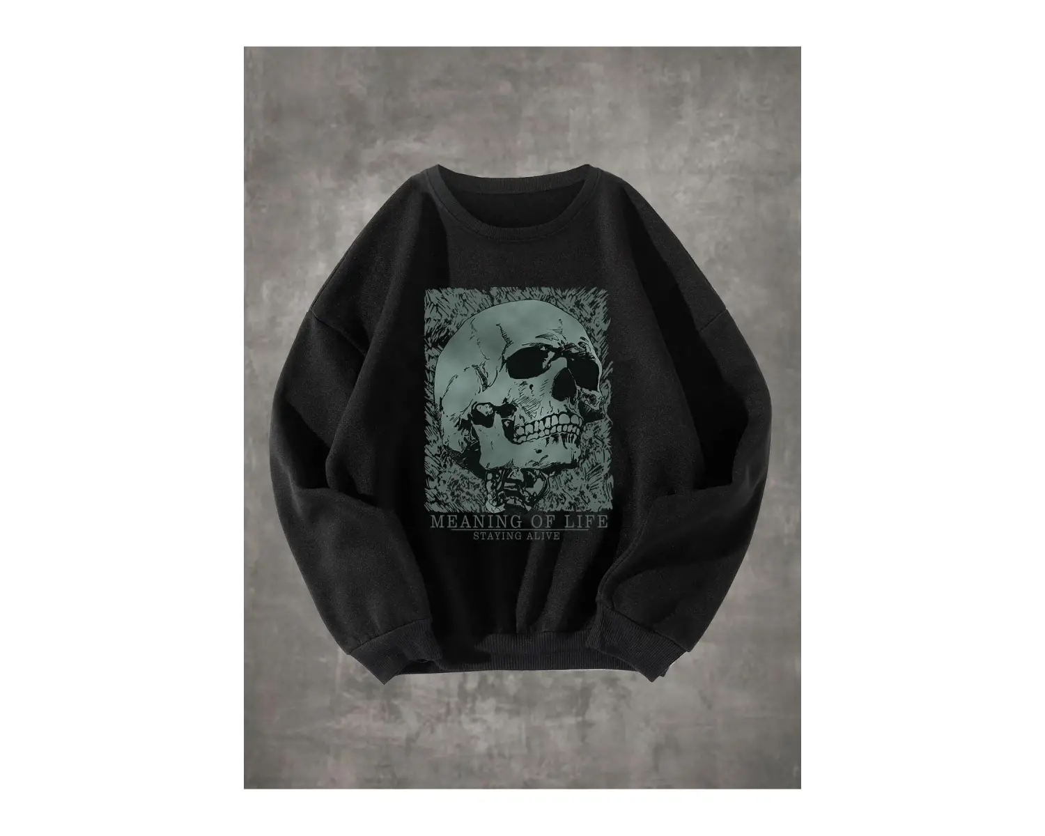 Grunge Punk Skull & Letter Graphic Sweatshirt Siyah