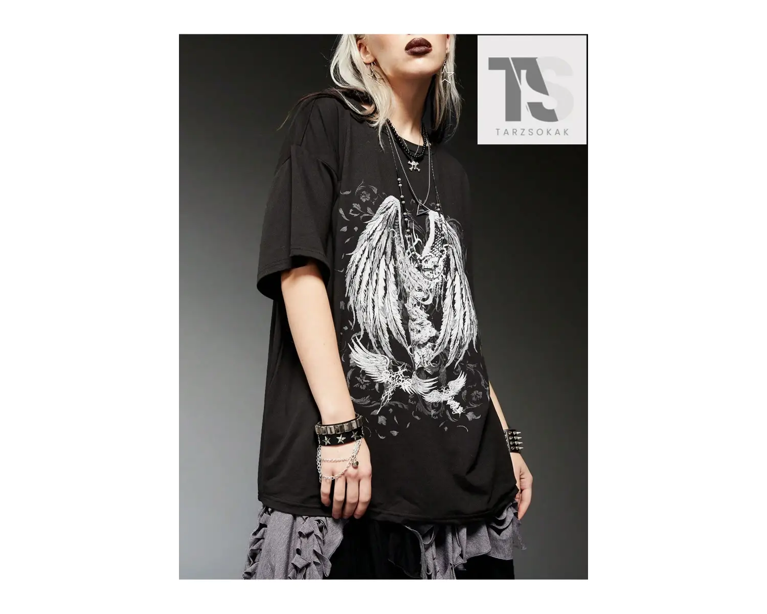 Grunge Punk Wings Grafikli Tişört