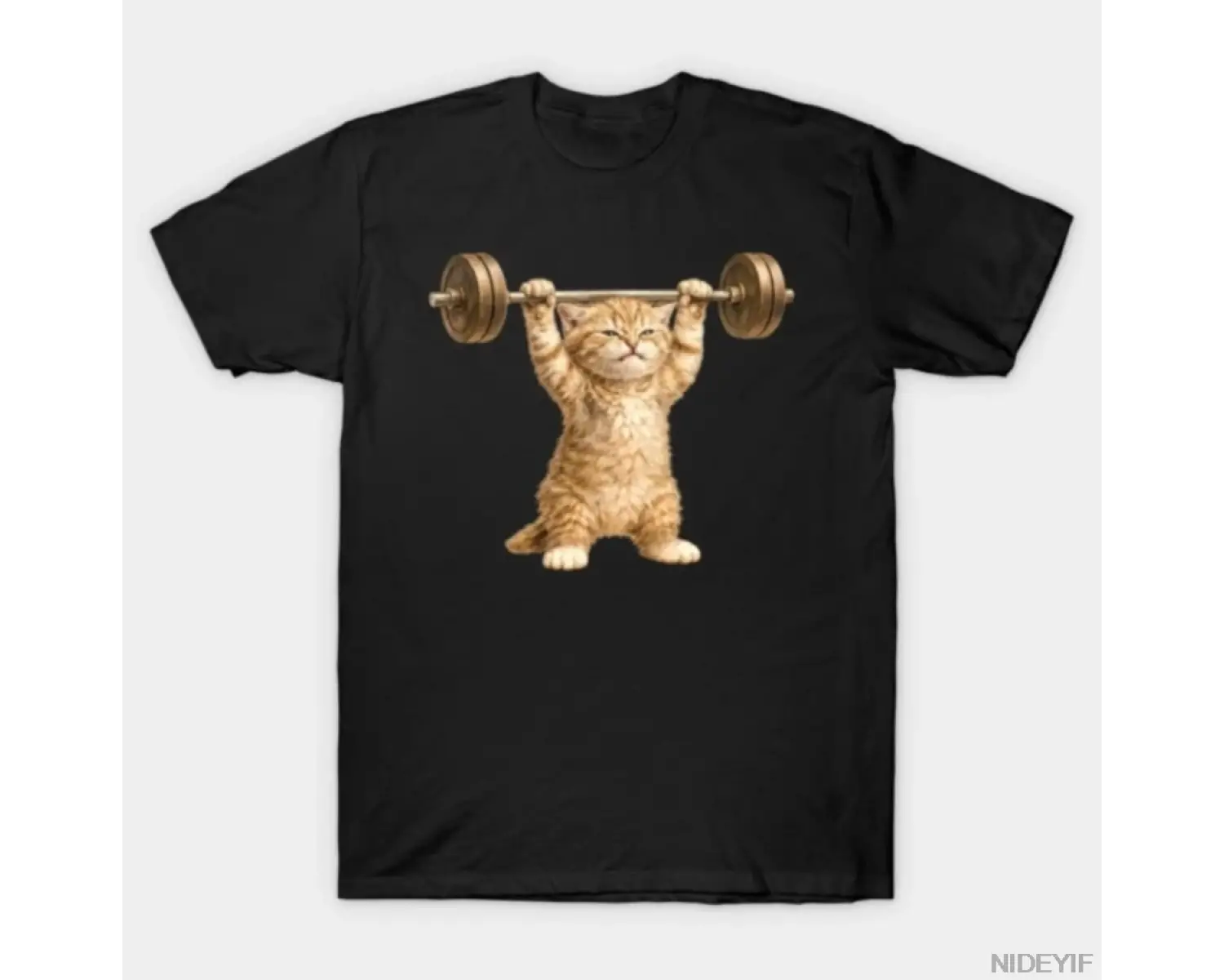 Güçlü Yavru Kedi Ağırlıkları Kaldırıyor Komik Tasarım T-shirt Erkekler Kadınlar Için % 100% P