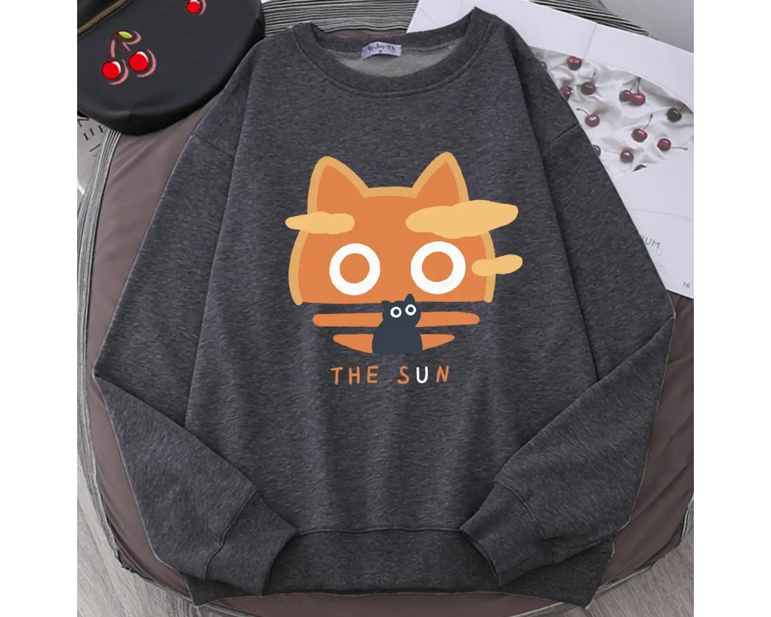 Güneş Turuncu Kedi Eğlenceli Sevimli Baskı Karikatürler Hoody Erkekler Gevşek Giyim Sonbahar