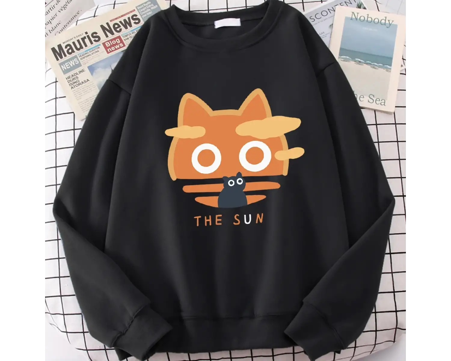 Güneş Turuncu Kedi Eğlenceli Sevimli Baskı Karikatürler Hoody Erkekler Gevşek Giyim Sonbahar