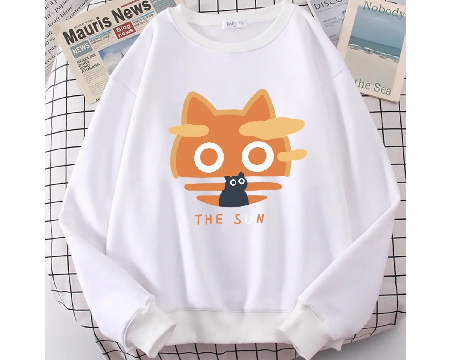 Güneş Turuncu Kedi Eğlenceli Sevimli Baskı Karikatürler Hoody Erkekler Gevşek Giyim Sonbahar