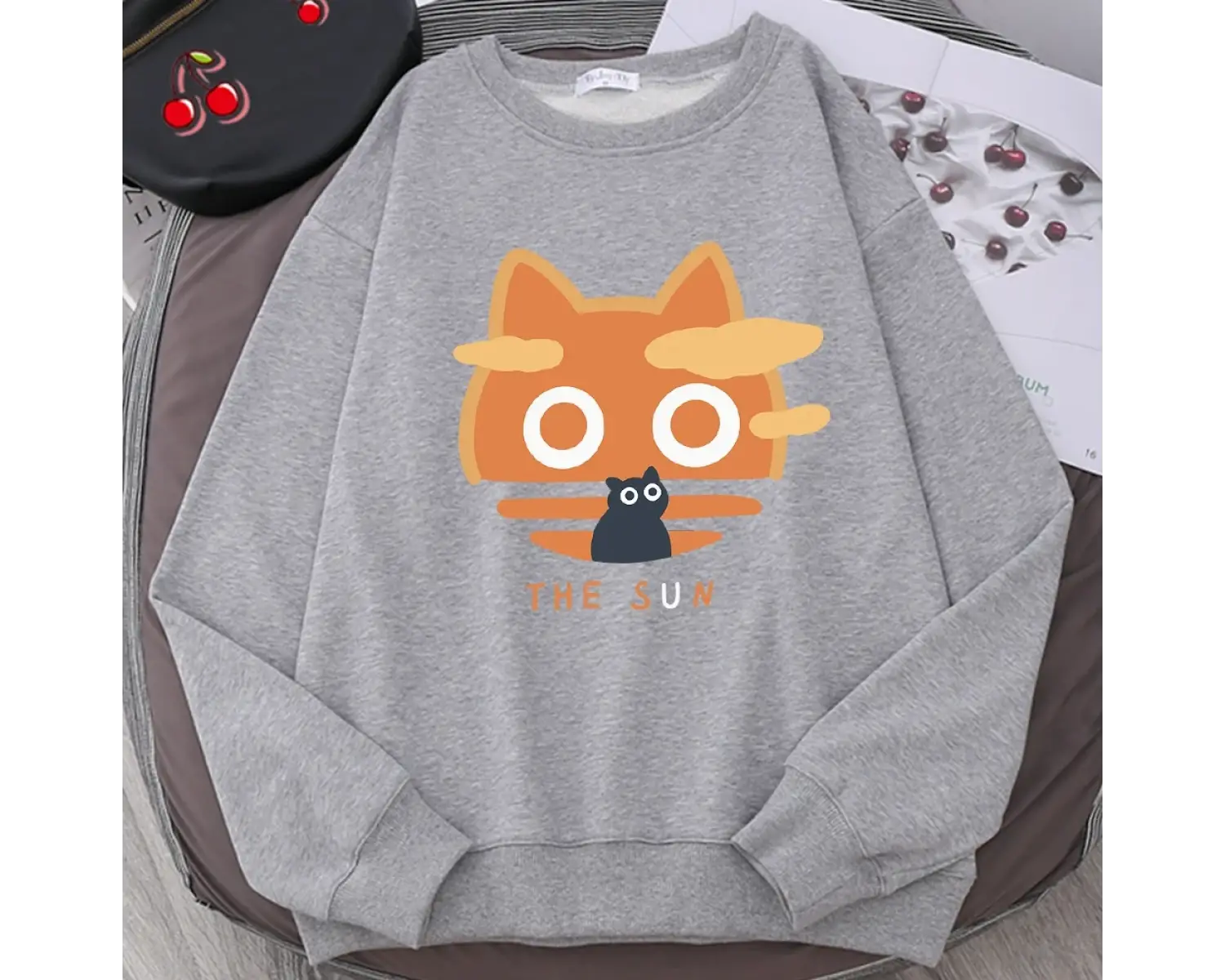 Güneş Turuncu Kedi Eğlenceli Sevimli Baskı Karikatürler Hoody Erkekler Gevşek Giyim Sonbahar