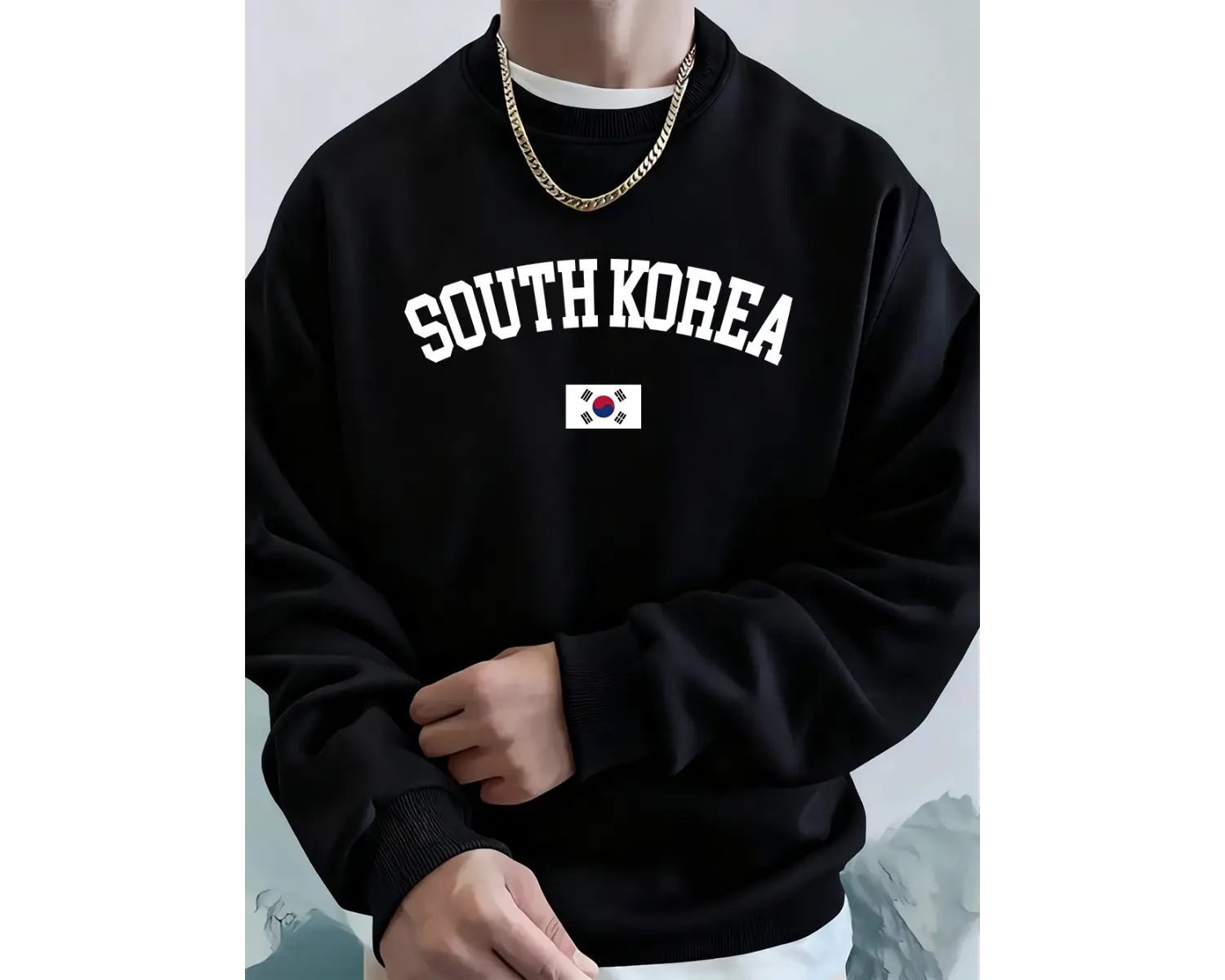 Güney Kore Bayrağı Baskılı Erkek Sweatshirtleri Kışlık Bisiklet Yaka Kapüşonlu Üstler Sokak P