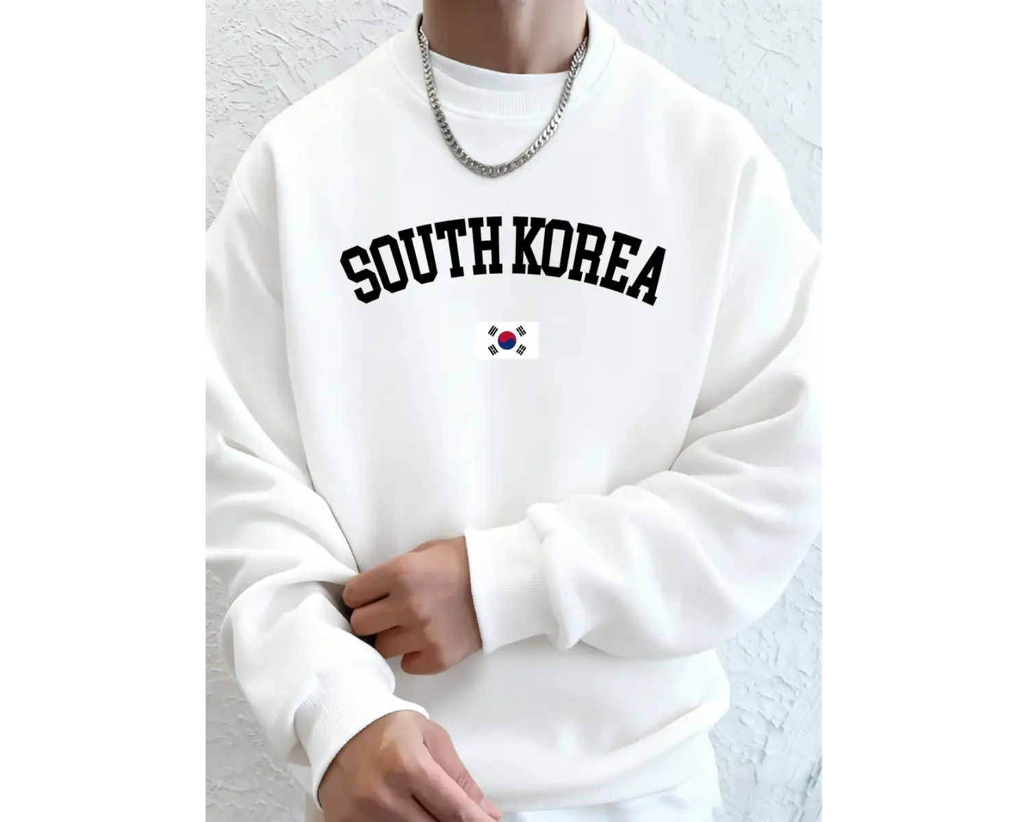 Güney Kore Bayrağı Baskılı Erkek Sweatshirtleri Kışlık Bisiklet Yaka Kapüşonlu Üstler Sokak P