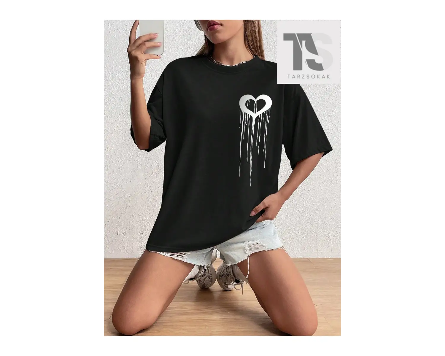 Günlük Baskılı Desen Yuvarlak Yaka Kısa Kollu Bol Kesim Tişört