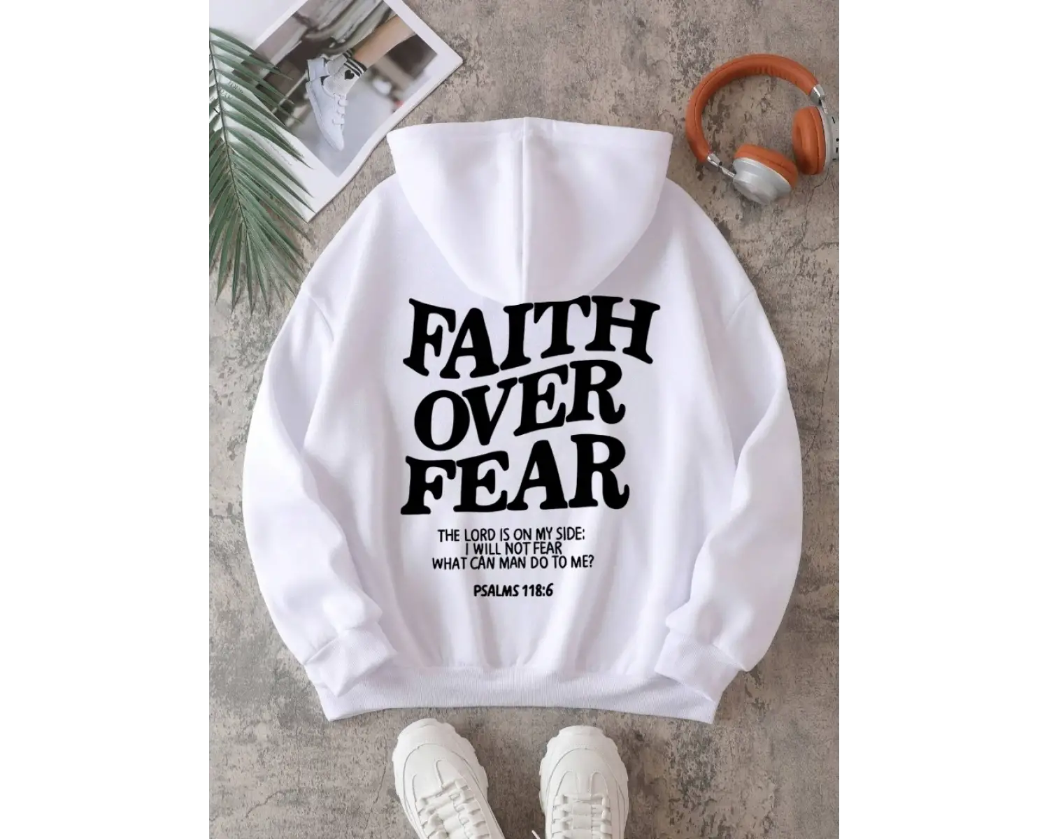 Günlük Kadın Kapüşonlu Üstleri Korku Üzerinde İnanç Yazılı Baskılı Sweatshirtler Polar Sıcak