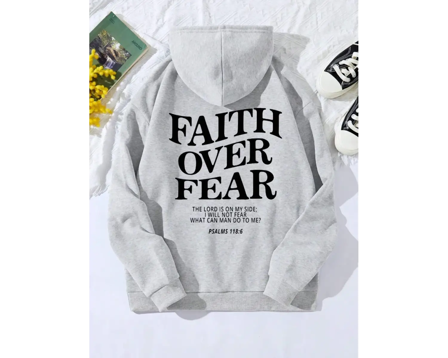 Günlük Kadın Kapüşonlu Üstleri Korku Üzerinde İnanç Yazılı Baskılı Sweatshirtler Polar Sıcak