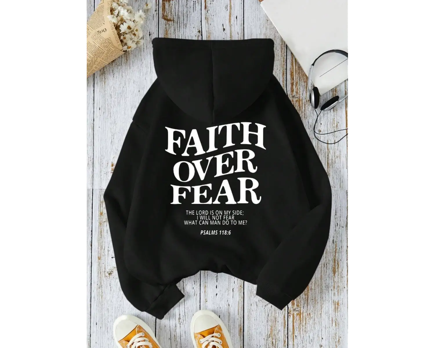 Günlük Kadın Kapüşonlu Üstleri Korku Üzerinde İnanç Yazılı Baskılı Sweatshirtler Polar Sıcak