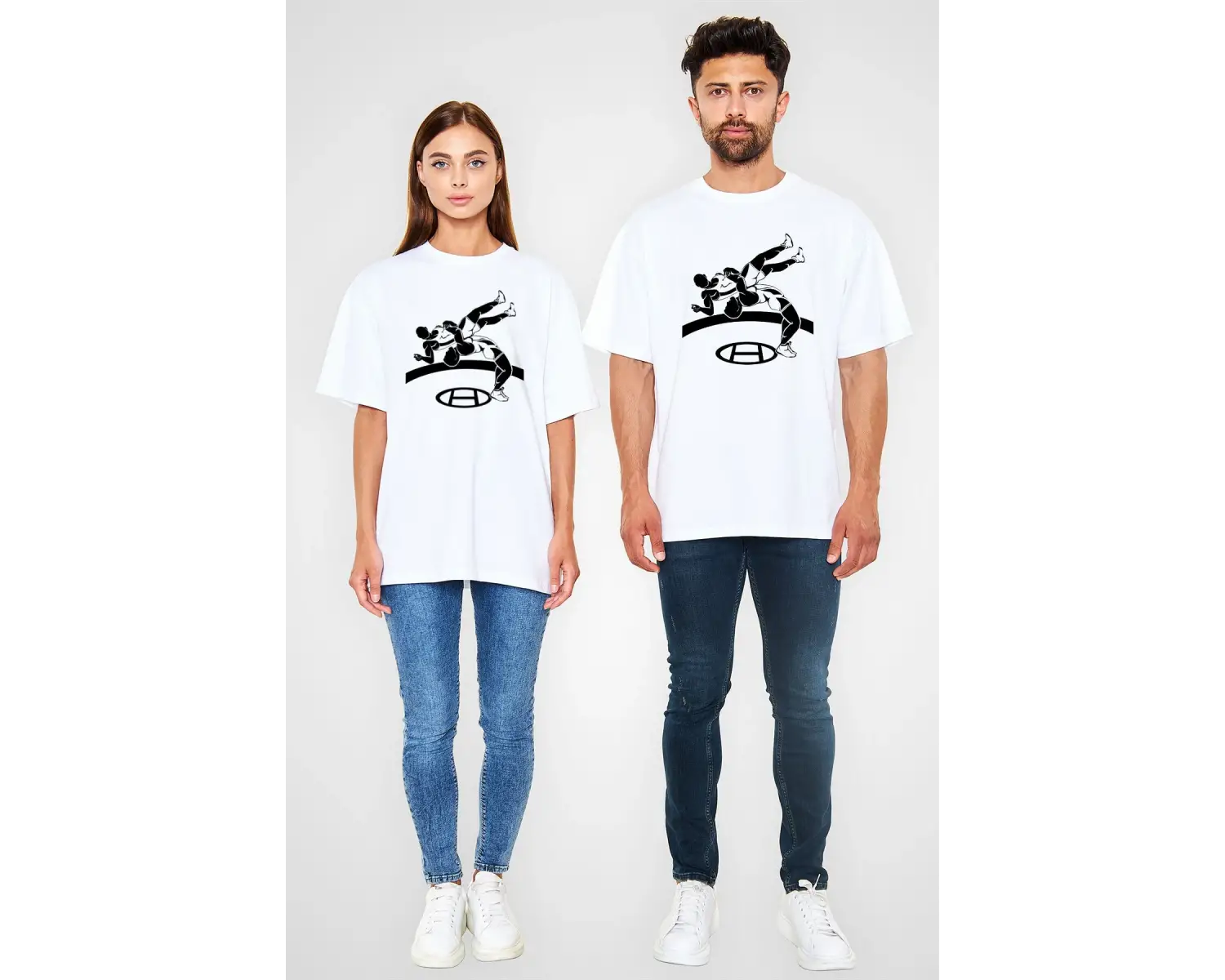 Güreş Beyaz Unisex Oversize Tişört T-shirt
