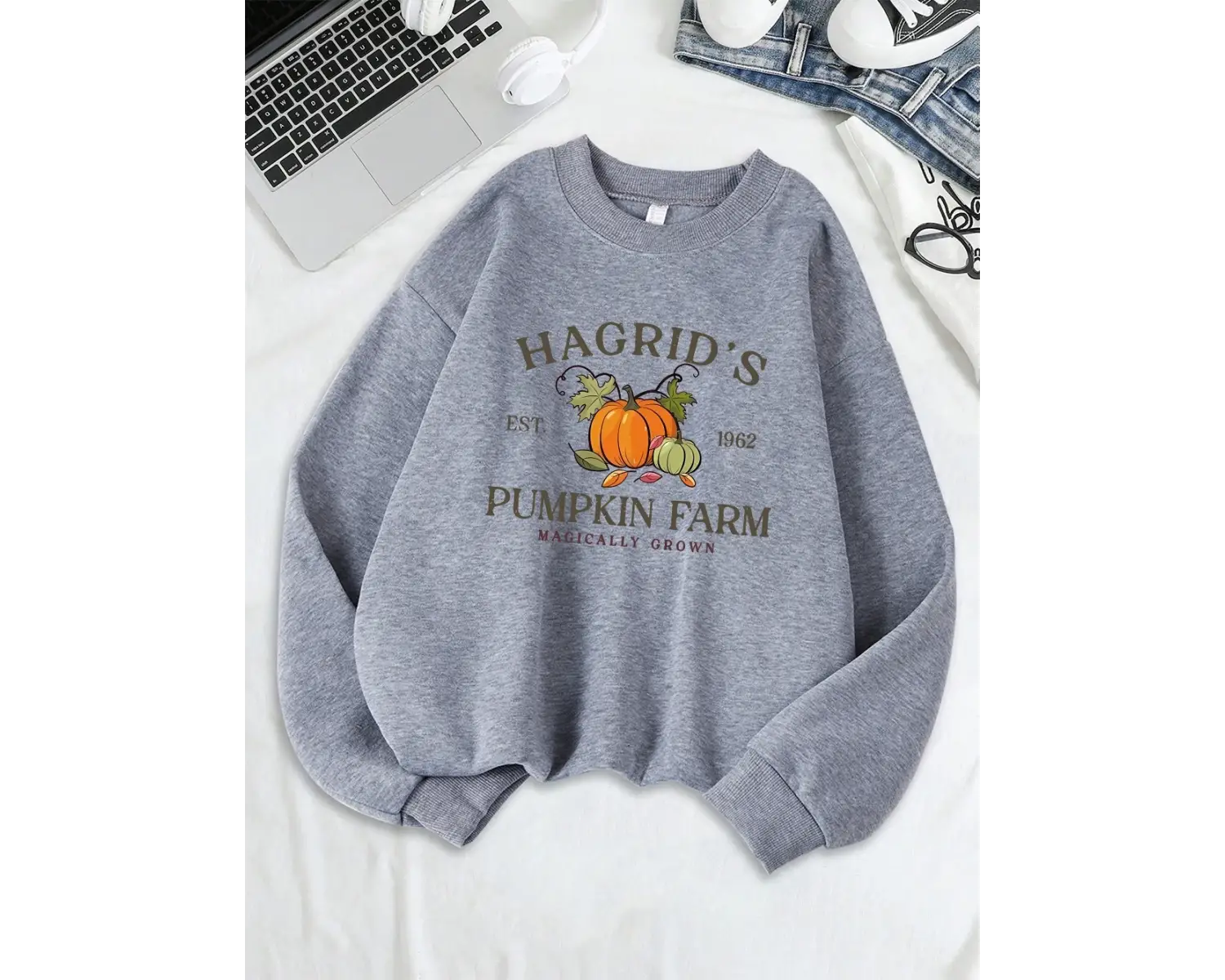 HagridS Kabak Çiftliği Baskılı Tişörtü Kadın Gevşek Rahat Hoodie Polar Sıcak Bisiklet Yaka E