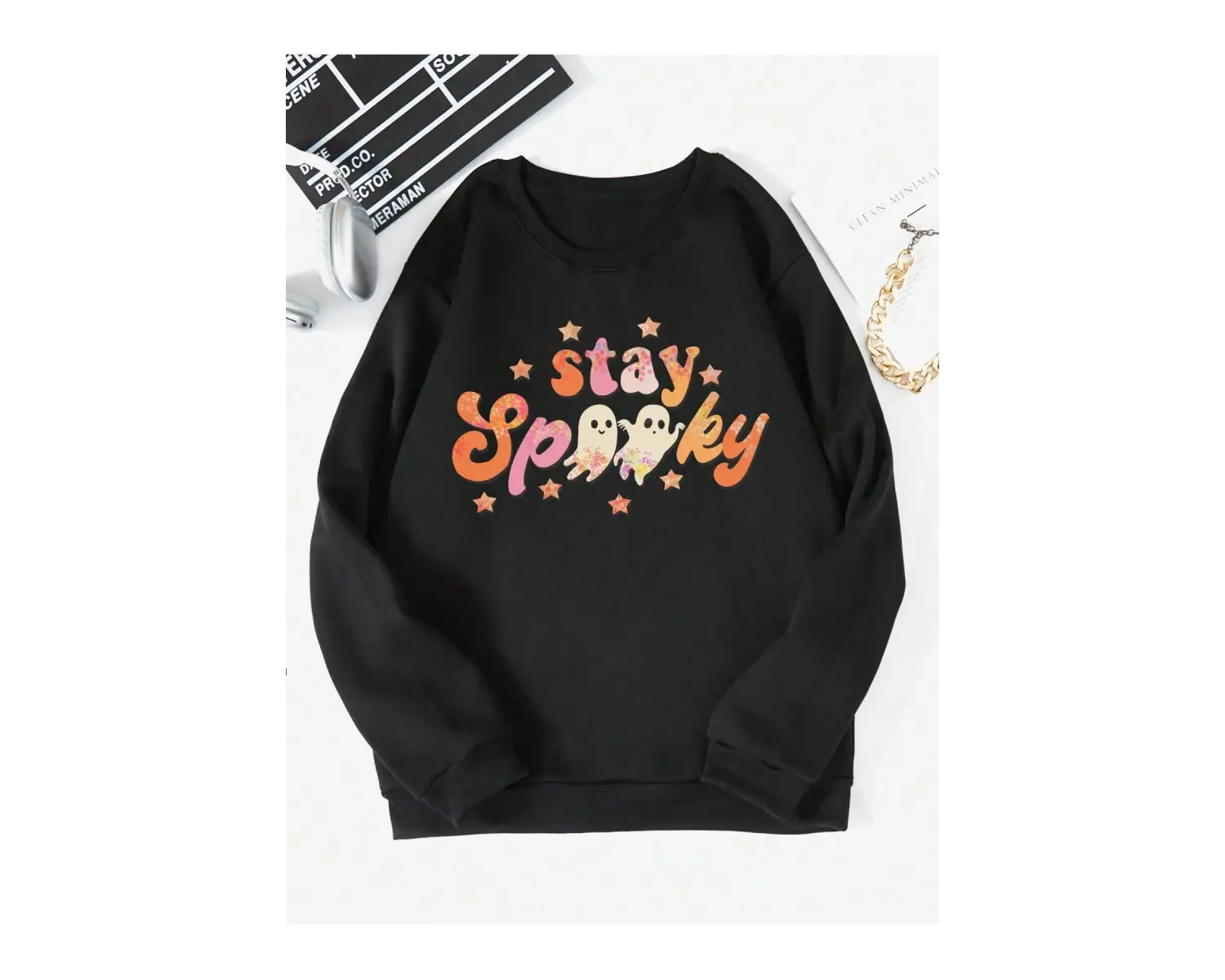 Halloween Letter Graphic Lined Sweatshirt Siyah