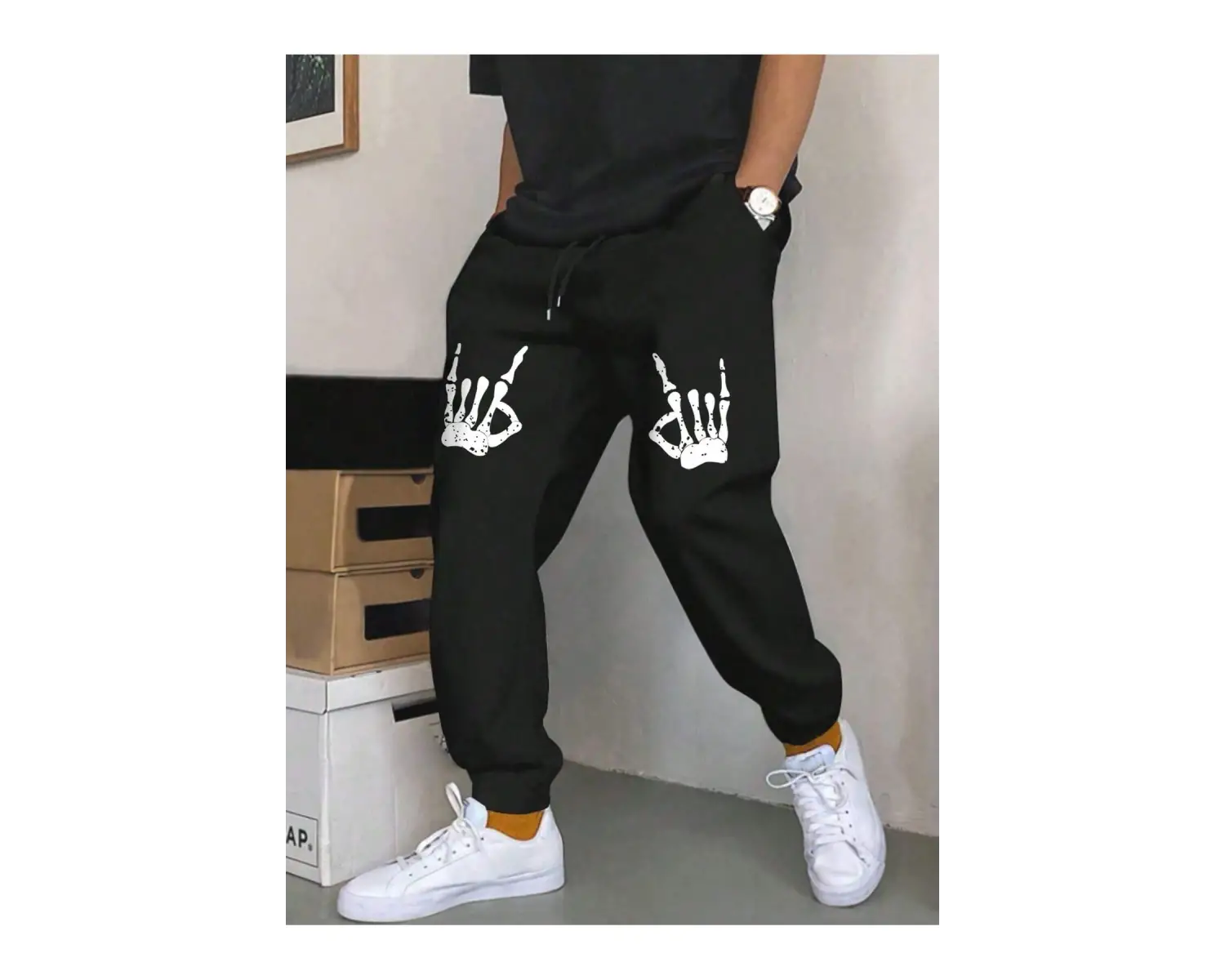 Halloween Skeleton Hand Print Drawstring Waist Eşofman Altı