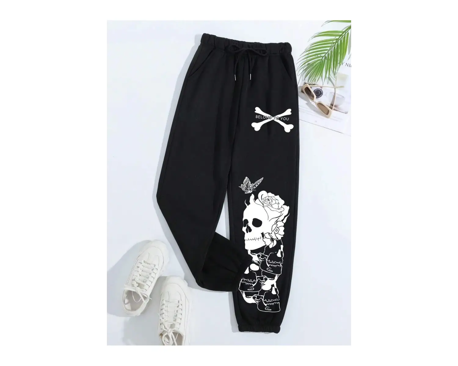 Halloween Skull Print Drawstring Waist 4 Mevsim Eşofman