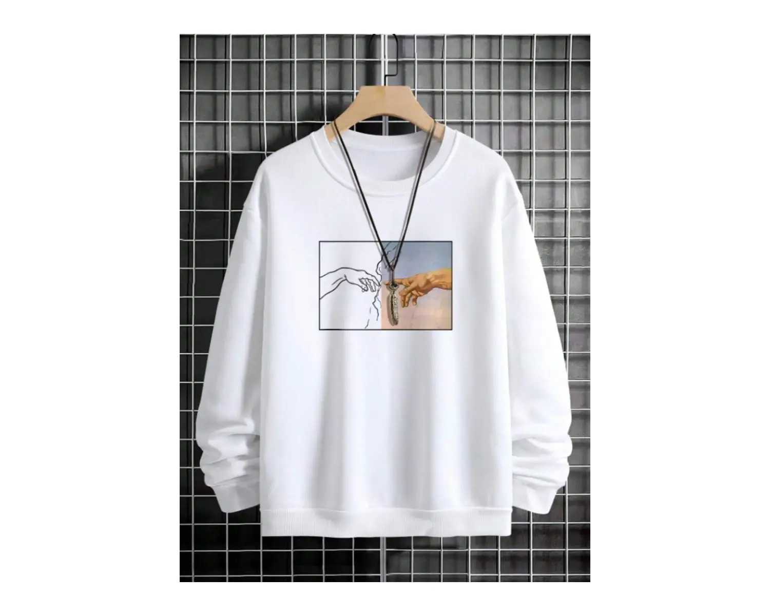 Hands Renkli Oversize Bisiklet Yaka Pamuklu Sweatshirt Beyaz