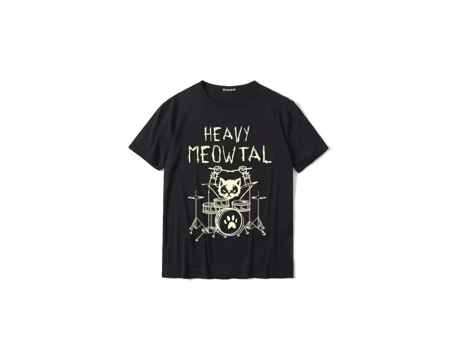 Happy Meowtal - Batterist Metal Cat Siyah Tshirt Arsbatteristcat