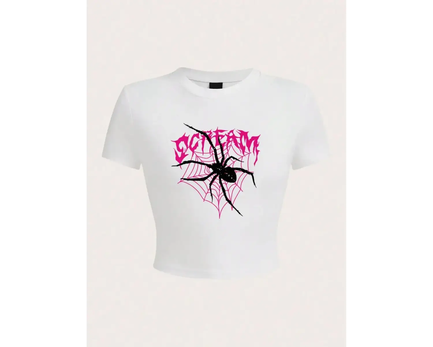 Harajuku kadın kırpma üst Scream örümcekler örümcek ağları baskı Tee gömlek rahat o-boyun yum