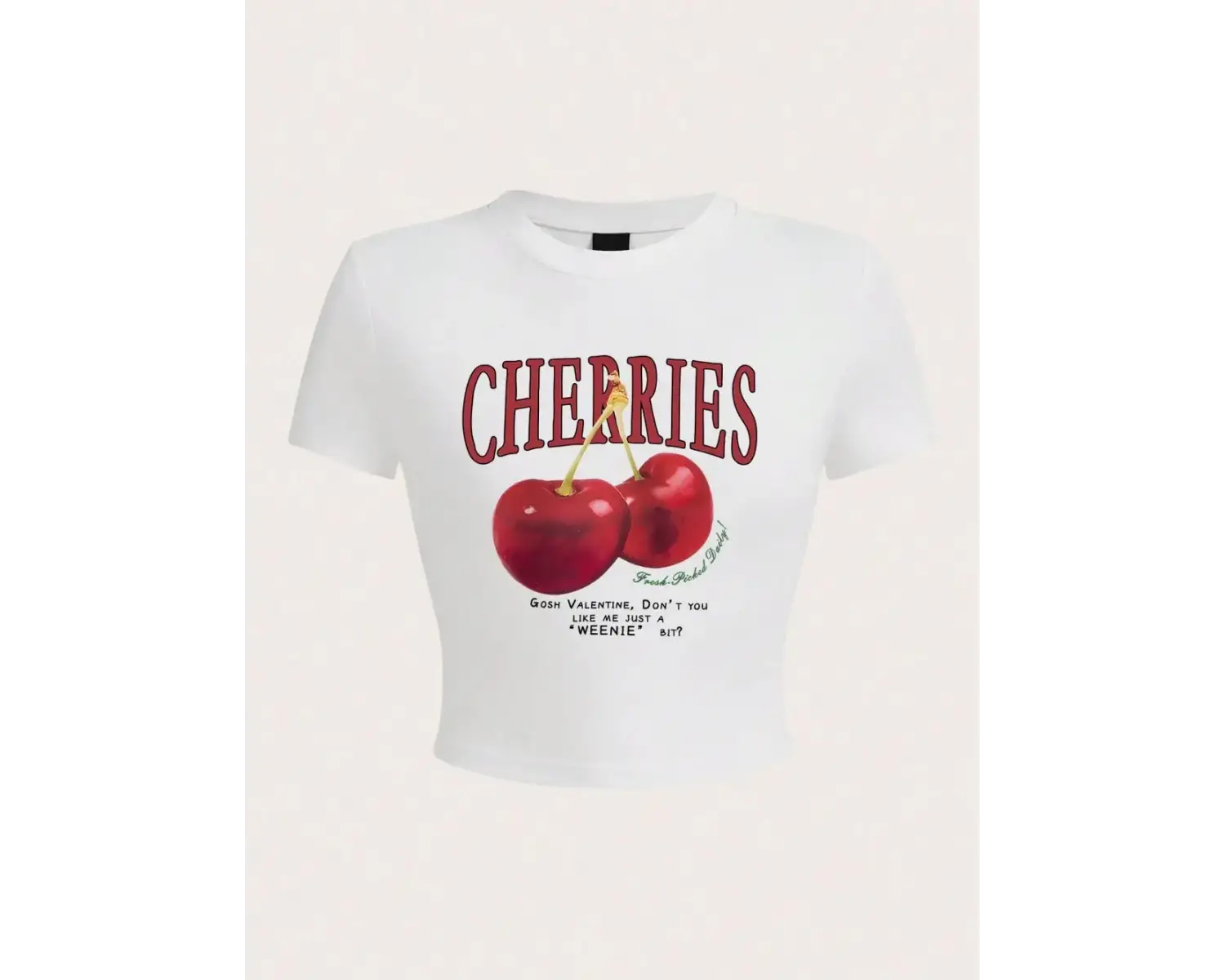 Harajuku kadın kırpma üst taze kırmızı kiraz baskı Tee gömlek rahat o-boyun yumuşak Streetwea