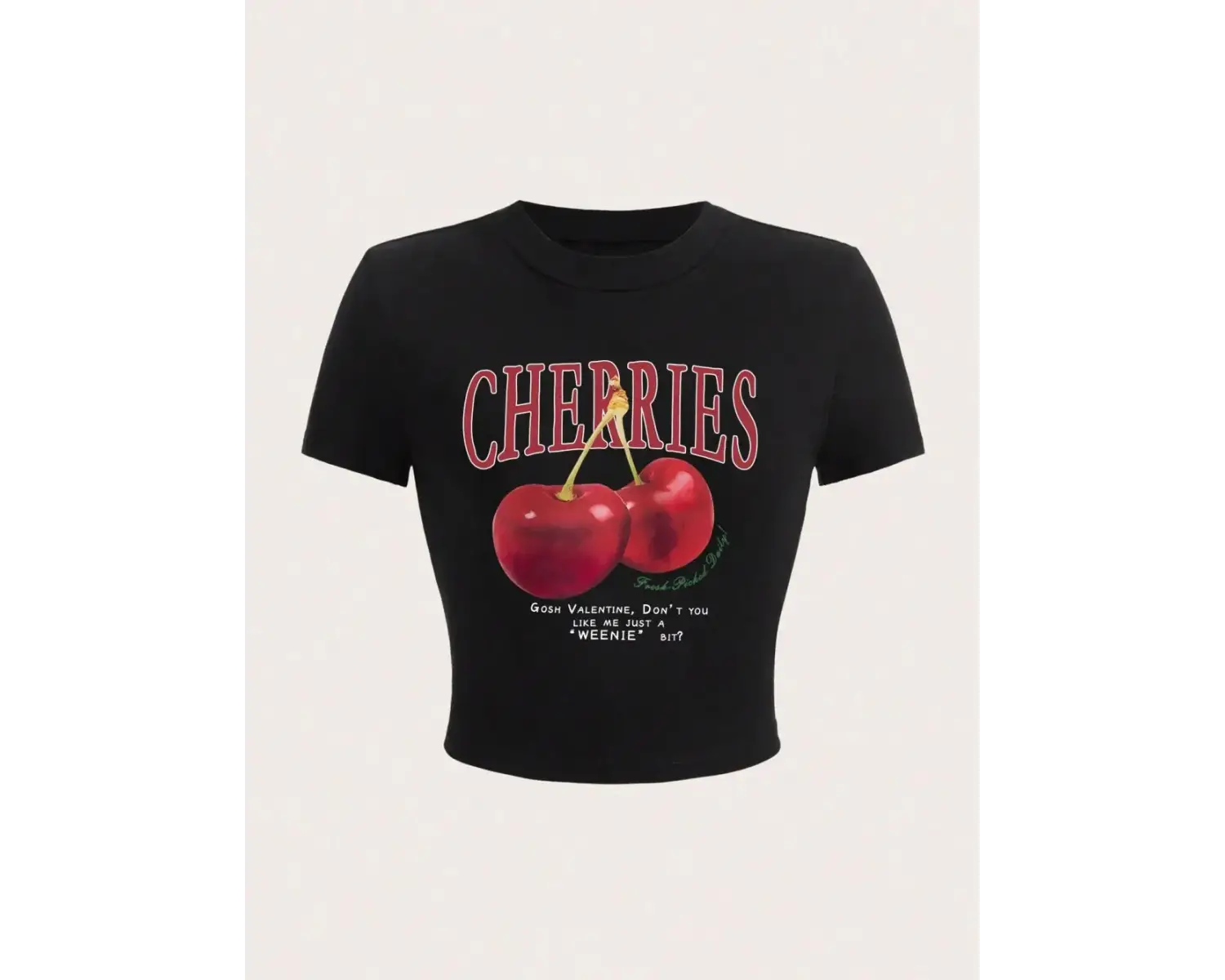 Harajuku kadın kırpma üst taze kırmızı kiraz baskı Tee gömlek rahat o-boyun yumuşak Streetwea